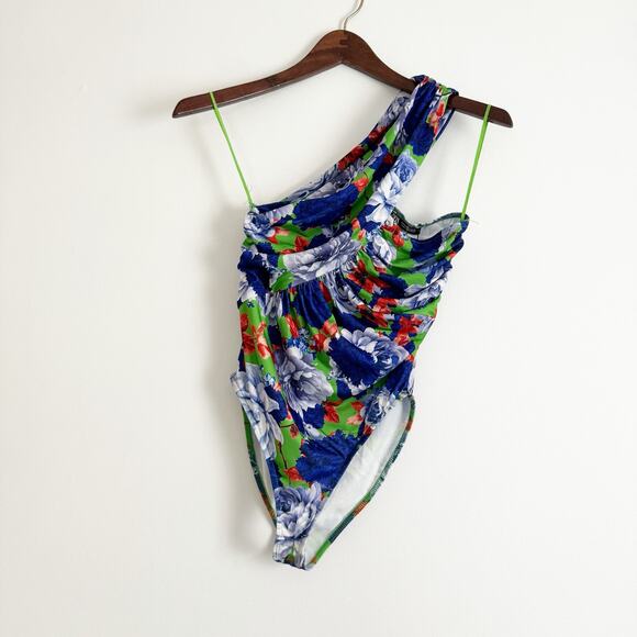 ZARA Floral Asymmetrical Bodysuit Blue Small S - Picture 4 of 10